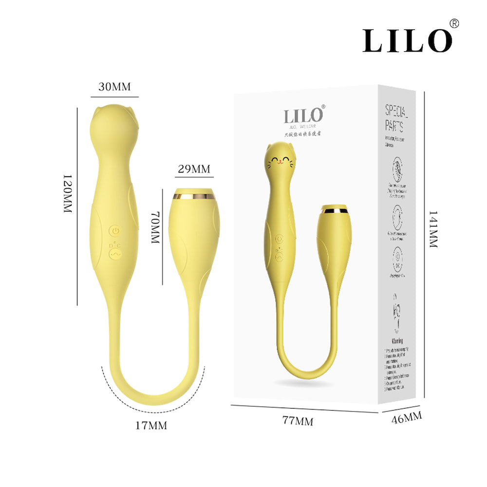 Vibrador duplo. Flexível e confortável. Recarregável, com 10 modos de vibração e 10 modos de pulsação - LILO