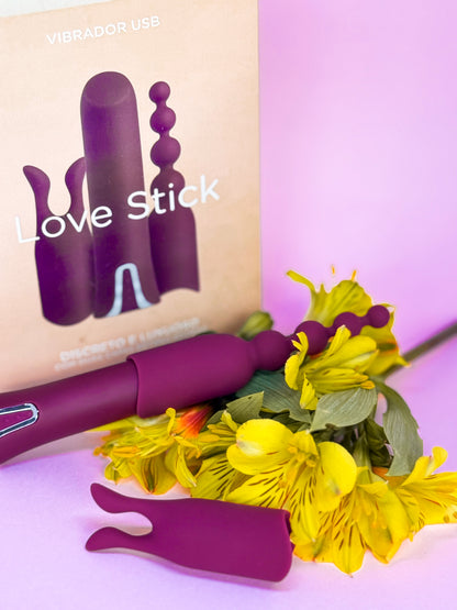 Vibrador Bullet Love Stick - 12 Modos de Vibrações e 2 Capas Estimuladoras de Modelos Diferente
