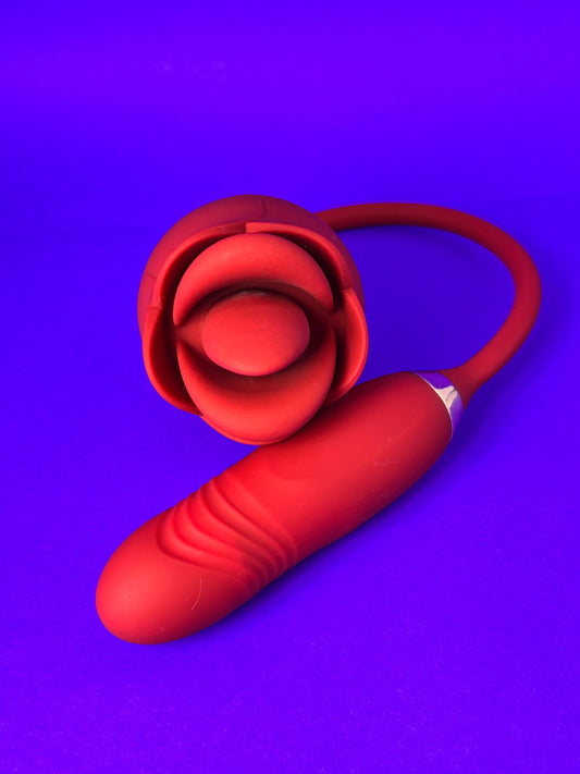 Vibrador Formato de Rosa com Boca Sexy e Movimento Sobe e Desce